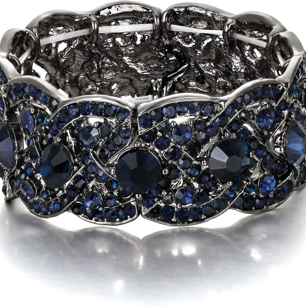 Austrian Crystal Costume Jewelry Art Deco Elastic Stretch Bracelet